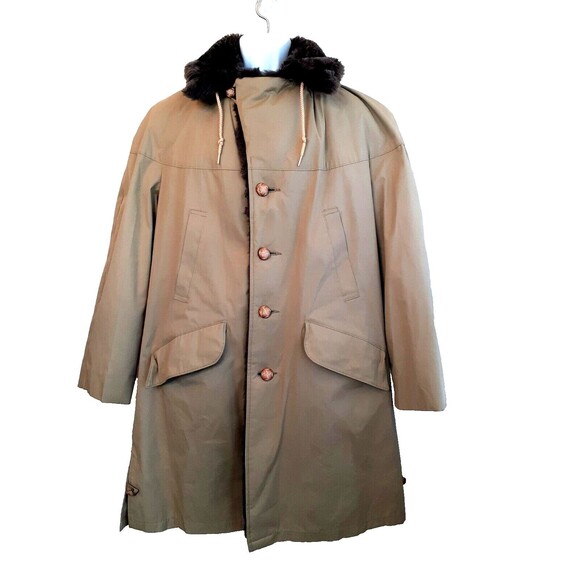 Vintage A Robert Lewis Idea HEAVY Coat Size 42 Mens Large Beige Faux Fur Lining - Picture 6 of 16